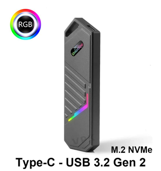 Зовнішня кишеня для M.2 SSD NVMe PCIe Type-C USB 3.2 Gen 2 (10 Гбіт/сек) металевий корпус RGB підсвітка