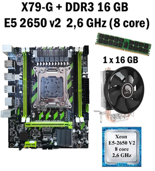Материнская плата Taishuo X79-G LGA 2011 + процессор (б/у) Xeon E5-2650 v2 8 ядер 2,6 GHz + RAM DDR3 16 GB + кулер (22265023)