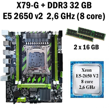 Материнская плата Taishuo X79-G LGA 2011 + процессор (б/у) Xeon E5-2650 v2 8 ядер 2,6 GHz + RAM DDR3 32 GB (22265022)