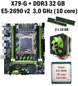 Материнская плата Taishuo X79-G LGA 2011 + процессор (б/у) Xeon E5-2690 V2 10 ядер 3,0G + RAM DDR3 32 GB + кулер (22269024)