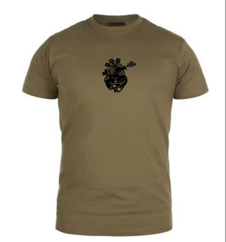 Бавовняна футболка прямого крою ЗСУ з принтом Сердце олива 52