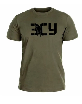 Бавовняна футболка прямого крою ЗСУ з принтом військовий олива 54
