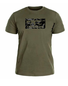 Бавовняна футболка прямого крою з принтом Автомат олива 46