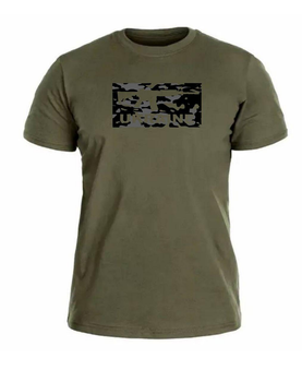 Бавовняна футболка прямого крою з принтом Автомат олива 54
