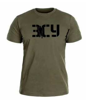 Бавовняна футболка прямого крою ЗСУ з принтом військовий олива 46