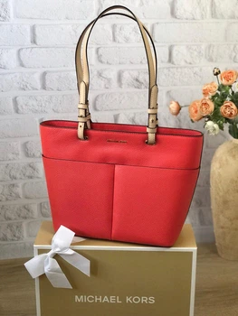 Сумка жіноча Michael Kors Bedford Medium Pebbled Leather Tote коралова (30S9LBFT2L)