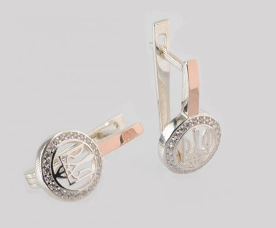 Серебряные серьги Silverstyle с золотыми пластинами 242с, с гербом Украины