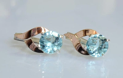 Серебряные серьги Silverstyle с золотыми пластинами 181с цвет камня светло голубой