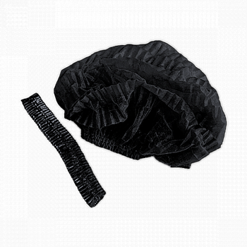 Одноразові поліетиленові шапочки на подвійній гумці, чорні, 100 шт