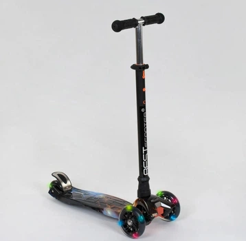 Детский самокат Best Scooter A 24662. Пластмассовый, 4 PU колеса с подсветкой. Черный
