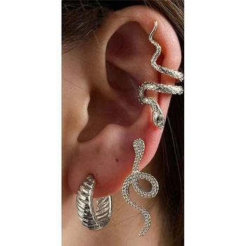 Бижутерия серьги-клипсы-каффы из медицинской стали Snake 3684 Silver 454