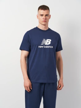 T-shirt męski bawełniany długi New Balance Stacked Logo MT41502 M Granatowy (196941811222)