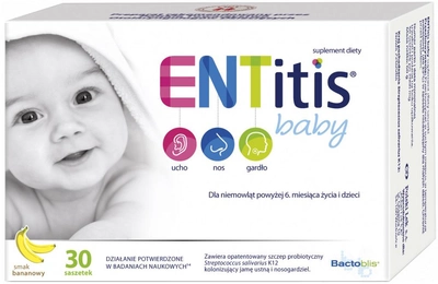 Probiotyk dla dzieci Polski Lek ENTitis Banana Flavor 30 szt (5901785309119)