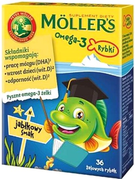 Жирні кислоти Moller's Omega-3 Fish Gummies зі смаком яблука 36 шт (7070866033972)