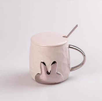 Кружка Happy Life Rabbit кераміка 300 мл з кришкою і ложкою Бежевий