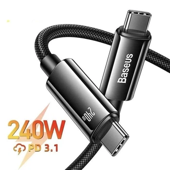 Кабель Baseus Tungsten Gold Fast Charging Data Cable Type-C to Type-C 240W 1м (CAWJ040001) Black