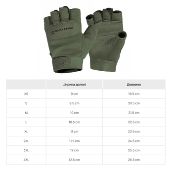 Рукавиці тактичні безпалі Pentagon Duty Mechanic 1/2 Gloves Olive Green, XL