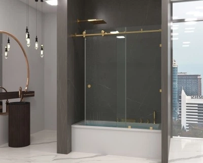 Шторка на ванну Atlantis Glass BRIGHTON GOLD 1800х1500 мм Прозрачная Универсальная в золотой фурнитуре