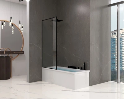 Шторка на ванну 700х1400 мм Atlantis Glass LIGHT LOFT Универсальная в черной фурнитуре