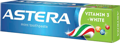 Зубная паста отбеливающая Astera Vitamin 3+ White С витаминами Мята 110 г (3800013515617)