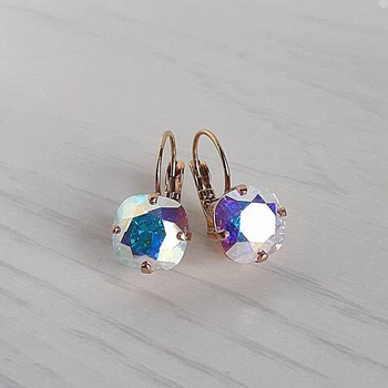 Позолочені сережки Hand Made з кристалами хамелеонами Swarovski кольору Crystal AB