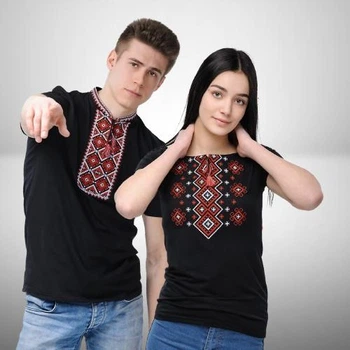 Футболки вышиванки парные семейные 3XL чёрные (2а-м5)