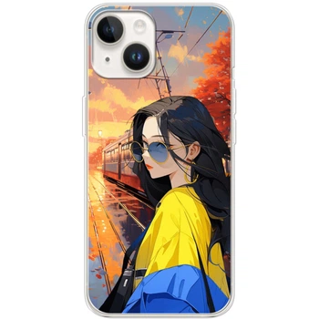 Силиконовый Чехол с Картинкой для iPhone 14 Принт (Иллюстрация Стильная Девушка) (44840-ysm004)