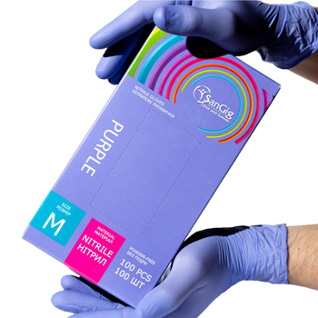 Нитриловые перчатки SanGig, плотность 3.5 г. - фиолетовые (100 шт) M (7-8)