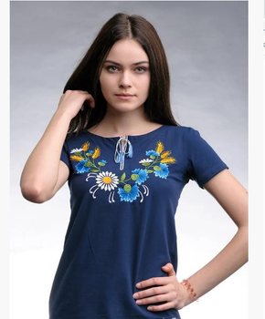 Футболка вышиванка 2XL синяя (ж-72)