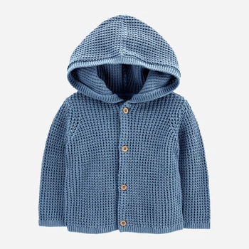 Дитяча в'язана кофта на гудзиках з капюшоном для хлопчика Carter's 1P598810 69-72 см Блакитна (195861910923)