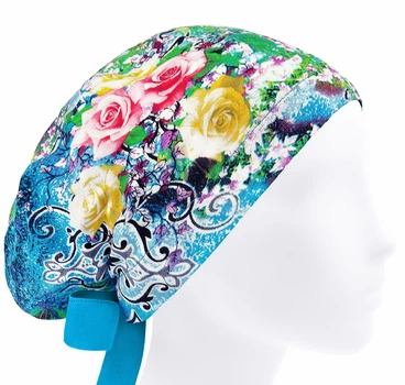 Медицинская шапочка женская HeadwearUniverse универсальная принт Розы на бирюзе