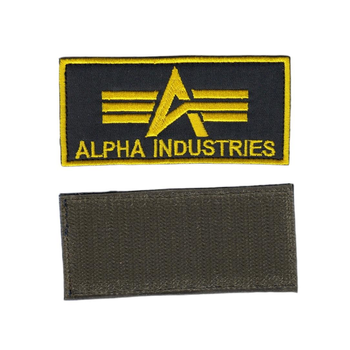 Шеврон патч на липучке Альфа Alpha Industries, желтая на черном фоне, 5*10см