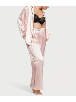 Пижама (рубашка+штаны) Victoria's Secret Satin Dew Drop Satin Long Pajama Set Purest Pink XS розовая с камнями