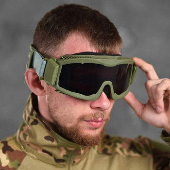 Захисні окуляри маска з 3-ма змінними лінзами та чохлом олива розмір універсальний