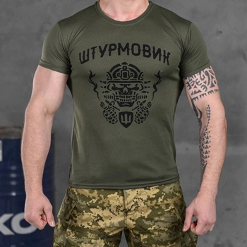 Чоловіча потовідвідна футболка з принтом "Штурмовик" Coolmax олива розмір 3XL