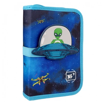 Пенал школьный Yes UFO "НЛО" 21х13х3 см 1 отделение с 2 отворотами каркасный на молнии синий с голубым HP-04 (533594)