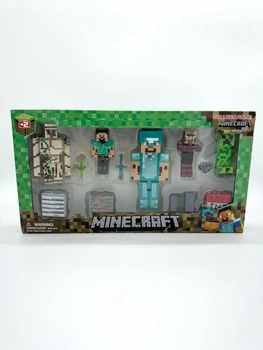 Набор фигурок Minecraft 5 героев, 4 блока, 3 аксессуара Модельки Майнкрафт Стив в алмазной броне (6489)