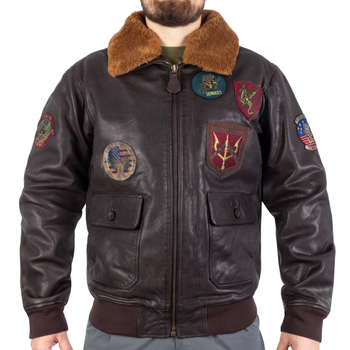 Куртка льотна шкіряна Sturm Mil-Tec Flight Jacket Top Gun Leather with Fur Collar XL Brown