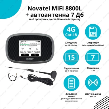 Автомобильный 4G WiFi комплект 4G LTE роутер Novatel MiFi 8800L + автомобильная антенна 7 Дб