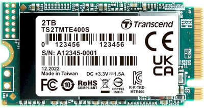 SSD диск Transcend 400S 2TB NVMe M.2 2242 PCIe 3.0 x4 3D NAND TLC (TS2TMTE400S)
