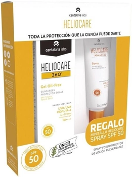 Zestaw Heliocare 360 Oil Free Żel do skóry mieszanej i tłustej SPF 50 ml + Spray przeciwsłoneczny SPF 50 75 ml (8436574363449)