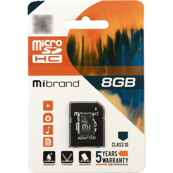 Карта памяти microSDXC Mibrand 8Gb class 6 +SD-адаптер MICDC6/8GB-A