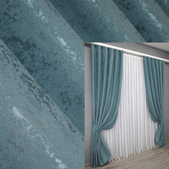 Комплект готових штор VR-Textil Льон мармур Pavliani № 1369ш 150х270 см 2 шт Лазурний (33-0230)
