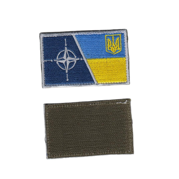 Шеврон патч на липучке Флаг НАТО-Украина, на кепку, с трезубцем, 5*8см