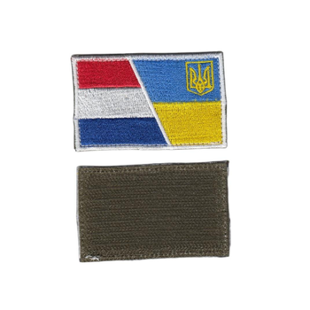 Шеврон патч на липучке Флаг Нидерланды-Украина, на кепку, с трезубцем, 5*8см