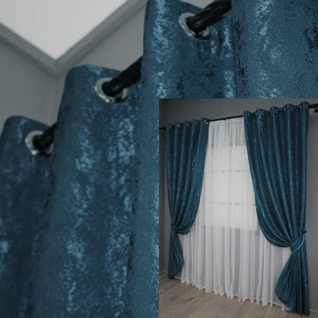 Комплект штор на люверсах VR-Textil Лен мрамор Pavliani № 1365ш 150х250 см 2 шт Синий (37-0050)