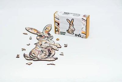 Деревянные пазлы PuzzleOK Весёлый зайчик 19,4*39,2 см, в картонной упаковке, 110 деталей