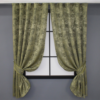 Комплект коротких штор VR-Textil Жакард Sultan YL № 1213ш 130х170 см 2 шт Оливковий (35-0053)