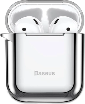 Etui Baseus Metallic Shining Ultra-thin Silicone Protector Case with Hook for Airpods 1 / 2 Silver (ARAPPOD-A0S)