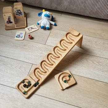Розвиваюча дерев'яна іграшка доріжка Threewood Монтессорі Marble Track Waves для дітей від 3 років, розмір 40х10см
